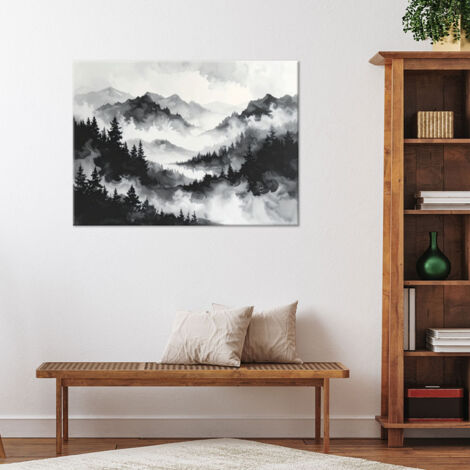 Wandbild Berge und Wald im Nebel Minimalistische Landschaft 90x60 (1/4)