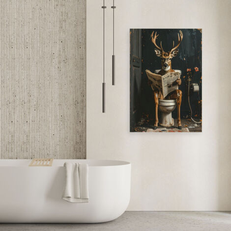 Wandbild Hirsch liest Zeitung schwarz und gold 60x90 (1/4)
