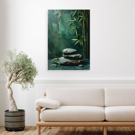 Wandbild Zen Spa Steine Bambusblätter in Grün 70x100 (1/4)