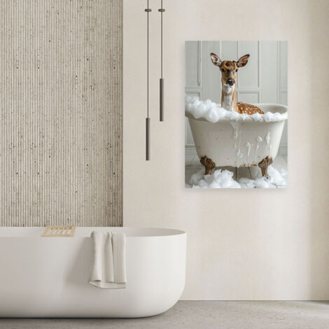 Wandbild Hirsch in einer Badewanne mit Schaum beige 70x100 (1/4)