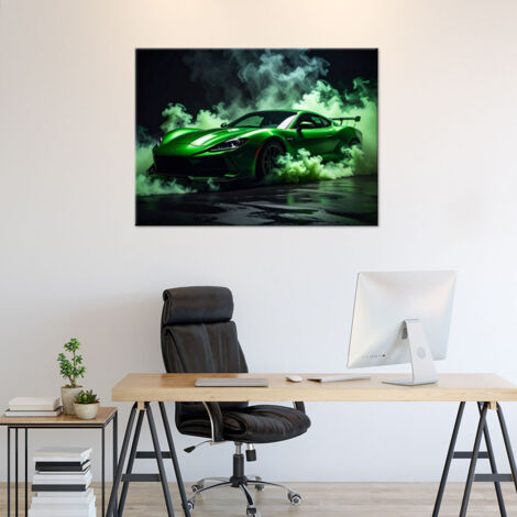 Wandbild Grüner Sportwagen im Nebel 100x70 (1/4)
