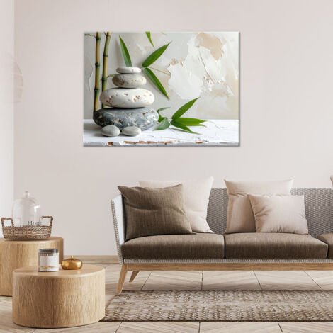 Wandbild Zen-Spa-Steine Bambusblätter in Beige 100x70 (1/4)
