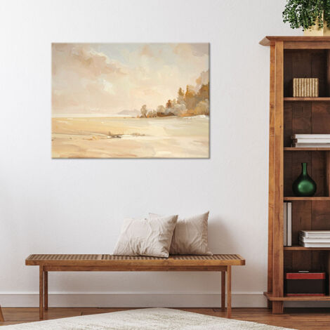 Wandbild Pastellfarbener Strand Minimalistische Küstenlandschaft in Beigetönen 60x40 (1/4)