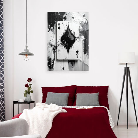 Wandbild Karten Pik Ass Glücksspiel Schwarz und Weiß Abstrakt 60x90 (1/4)