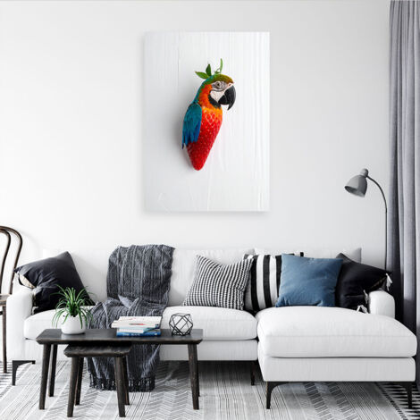 Wandbild Abstraktion Papagei Erdbeere auf weißem Hintergrund 40x60 (1/4)