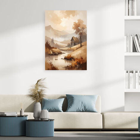 Wandbild Pastellfarbene Landschaft mit Bergen und Bäumen Rustikale Landschaft Natur 40x60 (1/4)