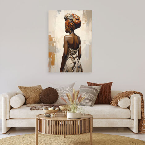 Wandbild Afrikanisches Porträt einer Frau im Ethno Stil in Beige und Brauntönen 60x90 (1/4)