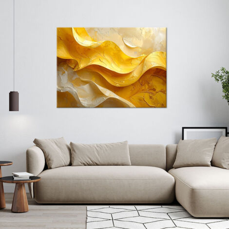 Wandbild Abstrakte Wellenlinien Tiefeneffekt gelb 60x40