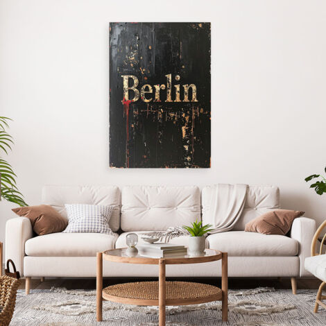 Wandbild Berlin Typografie Schriftzug schwarz 60x90