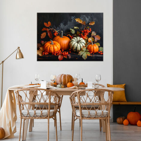 Wandbild Kürbisse Stillleben auf schwarzem Hintergrund 90x60 (1/4)