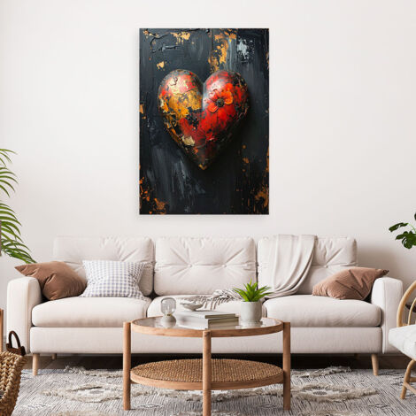 Wandbild 3D Herz Liebe im Retro Stil auf schwarzem Hintergrund 40x60 (1/4)