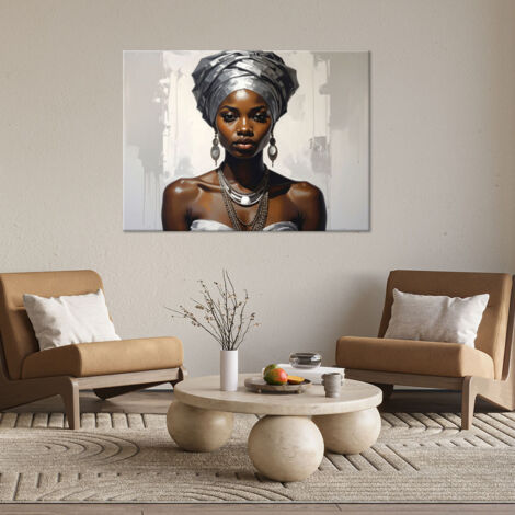 Wandbild Porträt einer Frau mit einem silbernen Turban im Glamour-Stil 60x40 (1/4)