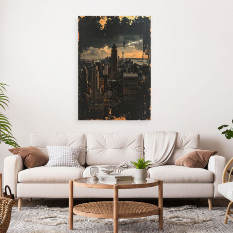 Wandbild New York Skyline Retro City Schwarz und Gold 60x90 (1/4)