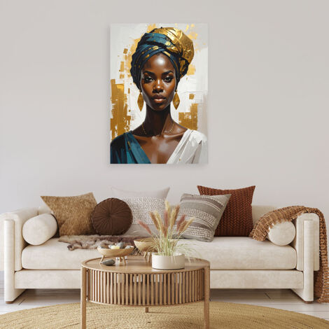 Wandbild Porträt einer Frau mit goldenem Turban im Glamour Stil 70x100 (1/4)