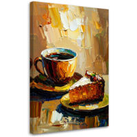 Wandbild für die Küche eines Restaurant Tasse Kaffee Beigefarbenes Gebäck 70x100 cm