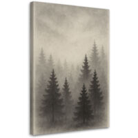 Wandbild Japandi Wald Bäume Nebel Grau Aquarell 70x100 cm