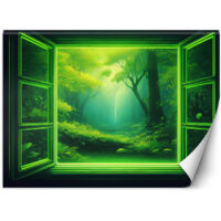 Fototapete Fensterblick Grüner Wald Natur 300x210 cm