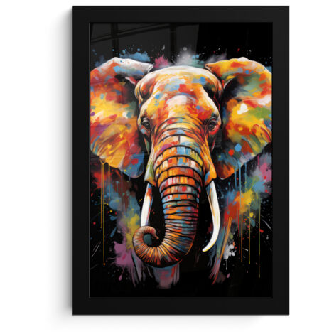 PÓSTER ENMARCADO Elefante - Graffiti - Negro - Animales - Colores Cuadros 20x30 (1/5)