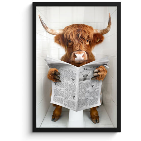 PÓSTER ENMARCADO Highlander escocés - Animal - Periódico - Inodoro Decoracion Pared Salon 40x60