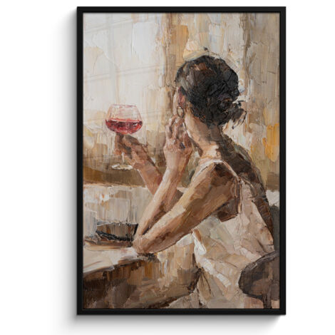 PÓSTER ENMARCADO Pintura al óleo - Mujer - Vino Pared Decoracion Grande 80x120