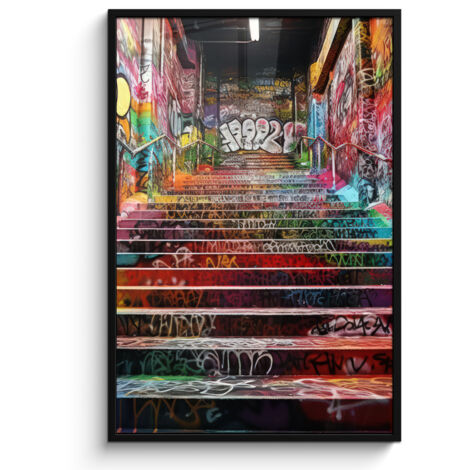 PÓSTER ENMARCADO Escaleras - Graffiti - Colores - Arte Pared Decoracion Grande 80x120 (1/5)