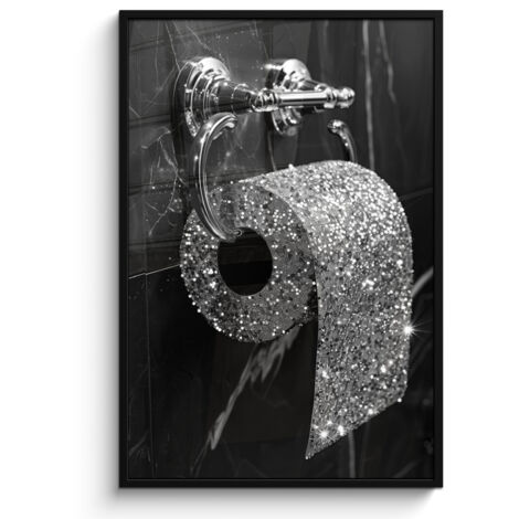 PÓSTER ENMARCADO WC - Papel higiénico - Blanco y negro - Purpurina Pared Decoracion Grande 80x120