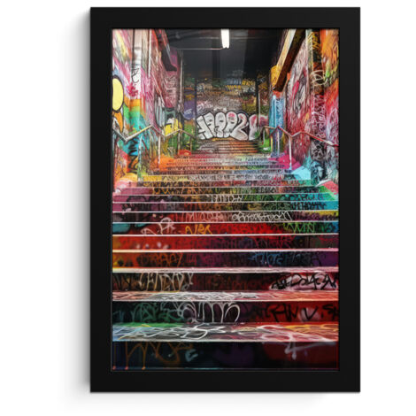 PÓSTER ENMARCADO Escaleras - Graffiti - Colores - Arte Cuadros 20x30 (1/5)