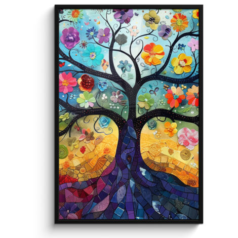 PÓSTER ENMARCADO Arte - Árbol de la vida - Flores - Hippie Pared Decoracion Grande 80x120