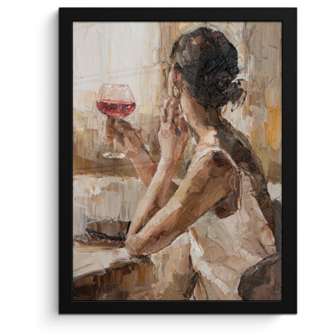 PÓSTER ENMARCADO Pintura al óleo - Mujer - Vino Decorativos de Salon 30x40