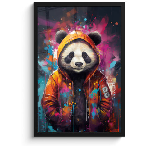 PÓSTER ENMARCADO Panda - Chaqueta - Graffiti - Naranja Decoracion Pared Salon 40x60