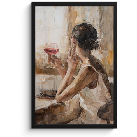 PÓSTER ENMARCADO Pintura al óleo - Mujer - Vino Decoracion Pared Salon 40x60