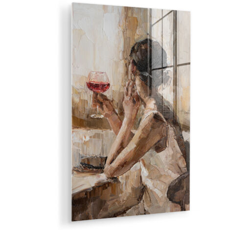 CUADRO DE METACRILATO Pintura al óleo - Mujer - Vino Cuadros Para Dormitorio 60x90
