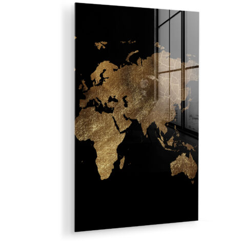 CUADRO DE METACRILATO Mapa del mundo - Oro - Lujo - Tierra - Negro Cuadros Para Dormitorio 60x90