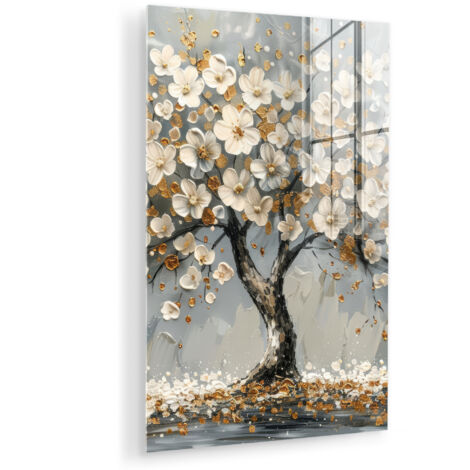 CUADRO DE METACRILATO Árbol - Flores - Blanco - Naturaleza - Arte Cuadros Para Dormitorio 60x90