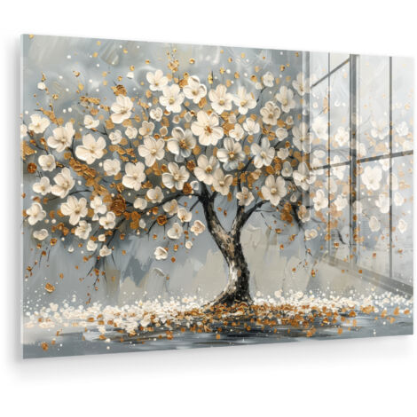 CUADRO DE METACRILATO Árbol - Flores - Blanco - Naturaleza - Arte Pinturas 60x40