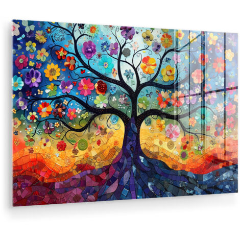 CUADRO DE METACRILATO Arte - Árbol de la vida - Flores - Hippie Pinturas 60x40