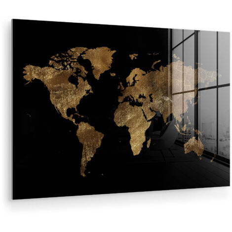 CUADRO DE METACRILATO Mapa del mundo - Oro - Lujo - Tierra - Negro Cuadros Decorativos 120x80
