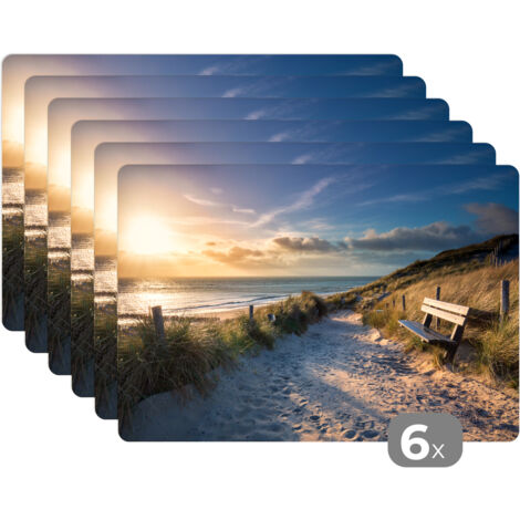 MANTELES INDIVIDUALES Puesta de sol - Playa - Duna - Hierba - Banco Set de 6 Tapete Mesa 45x30