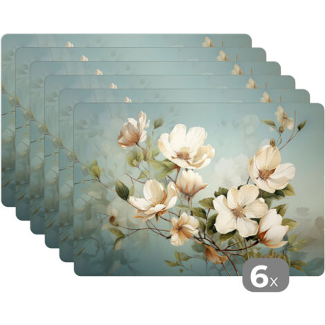 MANTELES INDIVIDUALES Flores - Blanco - Naturaleza - Vintage Set de 6 Salvamanteles Plástico 45x30