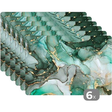 MANTELES INDIVIDUALES Oro - Mármol - Verde - Lujo - Aspecto de mármol - Gris Set de 6 Para la mesa de la cocina 45x30