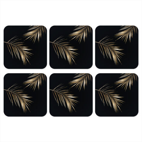 POSAVASOS Hojas - Plantas - Oro - Negro - Lujo Set de 6 10x10 (1/5)