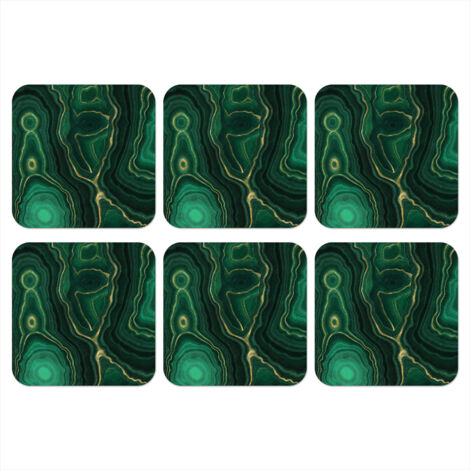 POSAVASOS Oro - Verde - Piedra ágata - Geoda - Mármol Set de 6 10x10 (1/5)