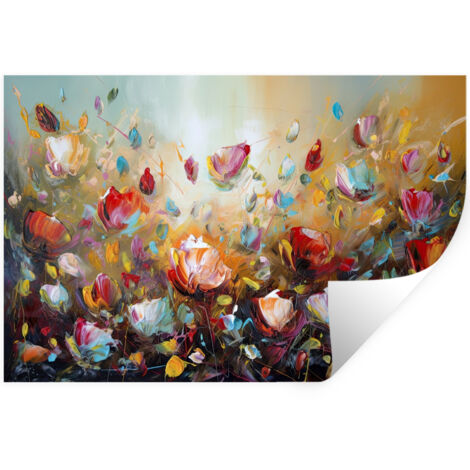 ADHESIVO DE PARED Flores - Arte - Naturaleza - Pintura al óleo 120x80
