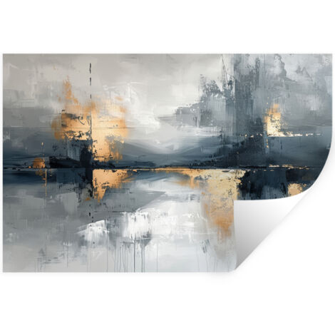 ADHESIVO DE PARED Arte - Gris - Oro - Abstracto 120x80