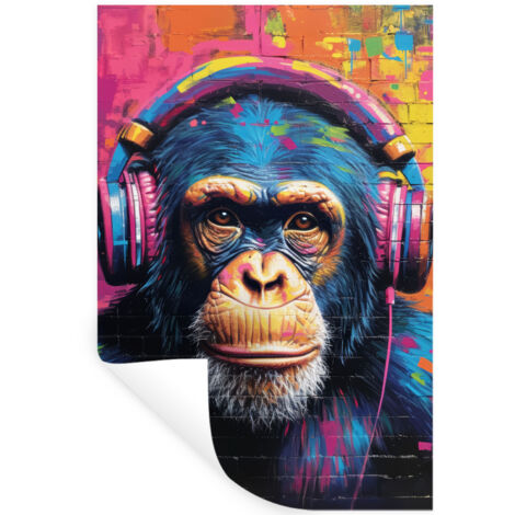ADHESIVO DE PARED Graffiti - Chimpancé - Arte callejero - Auriculares - Mono 40x60 (1/5)