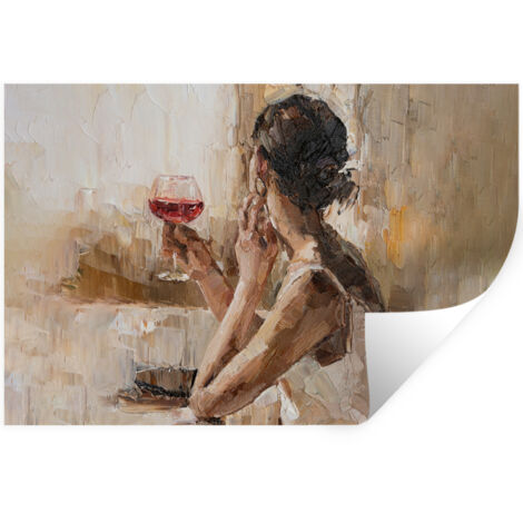 ADHESIVO DE PARED Pintura al óleo - Mujer - Vino 120x80