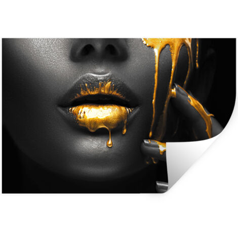 ADHESIVO DE PARED Mujer - Negro - Oro - Cara - Labios 60x40
