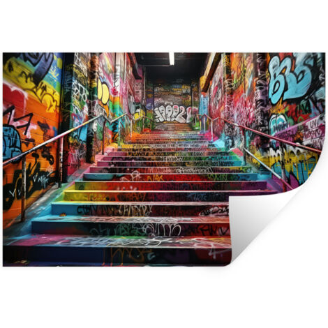 ADHESIVO DE PARED Escaleras - Graffiti - Colores - Arte 120x80