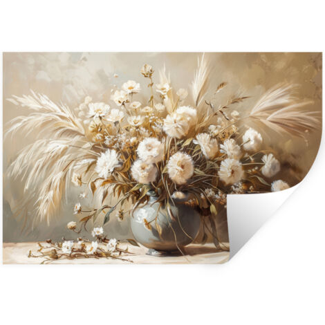ADHESIVO DE PARED Flores - Jarrón - Naturaleza muerta - Beige 120x80