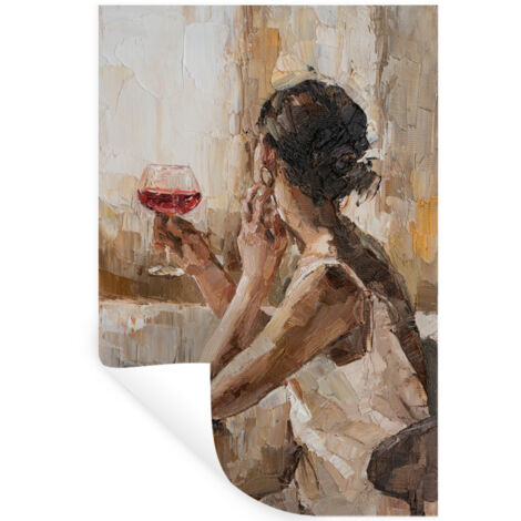 ADHESIVO DE PARED Pintura al óleo - Mujer - Vino 40x60